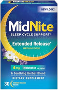 Midnite Extended Release Medium Dose 6 Mg Melatonin Sleep Aid Nonhabit Forming Herbal Dietary Supplement For Adults Drug Gluten Lactose Vegetarian Vegan 30 Tablets