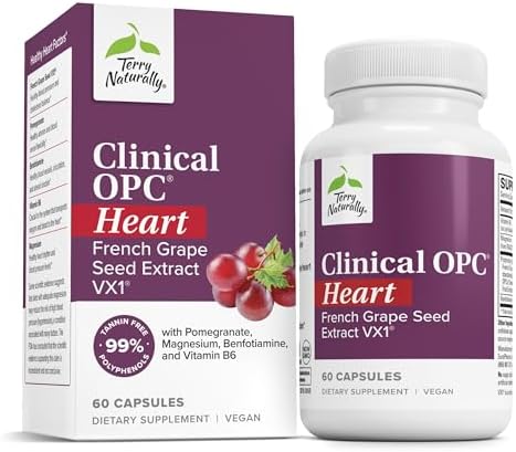 Terry Naturally Clinical Opc Heart Heart Health Supplement With Magnesium Vitamin B6 Grape Seed Extract Dietary Supplement For Artery Health & Circulation 60 Capsules