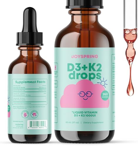 JoySpring Liquid Vitamin D3 with K2 Immune Support and Zinc Supplements for Kids Elderberry and Zinc Liquid