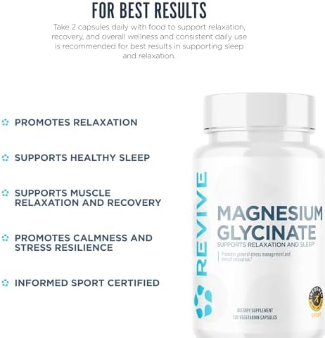 Revive Pure Magnesium Glycinate Capsules 200Mg Md - High Absorption Supplement For Relaxation & Stress Relief - Organic Memory & Sleep Support Pills For Strong Bones Normal Nerve & Muscle Function