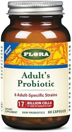 Flora Adult'S Probiotic Vegetarian Daily Probiotic For Gut & Digestive Health Includes Lactobacillus & Bifidobacterium 17 Billion Cfu Gluten Keep Chilled 60 Capsules