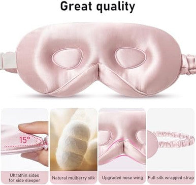 Litbear 100% 22 Momme Mulberry Silk Sleep Mask - 3D Contoured Eye Mask For Men Women Soft Breathable Sleeping Mask With Adjustable Strap Perfect Blocks Light For Sleeping (Pale Pink)