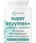 Micro Ingredients Super Enzymes With Prebiotics & Probiotics 240 Veggie Capsules Digestive Enzymes For Women & Men Probiotic Bromelain Psyllium Husk & More Immune & Gut Health Support