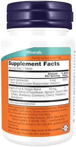 Now Foods Supplements, Copper Glycinate With 3Mg Albion Copper, Promotes Structural Health, 120 Tablets, Light Gray, Tan