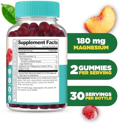 Lifeable Magnesium Citrate Gummies Sugar Great Tasting Magnesium Supplement Gummies For Adults Vegan Non Gmo Magnesium Gummy For Men & Women For Muscle Relaxation 60 Count