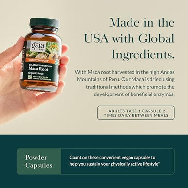 Gaia Herbs Maca Root Caffeine Natural Energy Supplement 60 Vegan Capsules (30Day Supply)