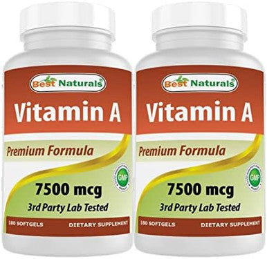 Best Naturals Vitamin A 25000 Iu (7500 Mcg) Nongmo Formula Supports Healthy Vision & Immune System And Healthy Growth & Reproduction 180 Softgels (180 Count (Pack Of 2))