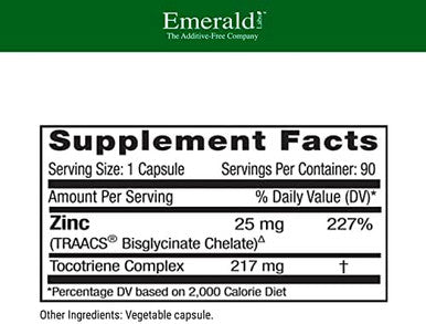 Emerald Labs Zinc 25Mg - Immune Support, Digestive Health, Oxidative Stress Support - Made With Zinc Bisglycinate - Vegan & Gluten-- 90 Vegetable Capsules
