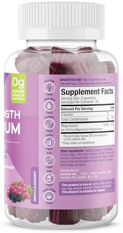 SUKU Vitamins Mega Strength Magnesium 177 mg of Magnesium Bisglycinate Gummies for Muscle Function Easy to Chew Non GMO Gluten Sugar Free Grape BlackBerry Flavored Gummy Vitamins (50 Count)