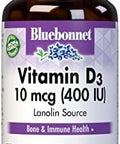 Bluebonnet Nutrition Vitamin D3 400 Iu Vegetable Capsule Aids In Muscle And Skeletal Growth Cholecalciferol From Lanolin Non Gmo Gluten Soy Milk Kosher 180 Count