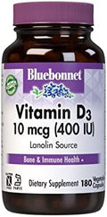 Bluebonnet Nutrition Vitamin D3 400 Iu Vegetable Capsule Aids In Muscle And Skeletal Growth Cholecalciferol From Lanolin Non Gmo Gluten Soy Milk Kosher 180 Count