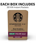 Starbucks VIA Instant Coffee, Dark Roast Coffee, Decaf Italian Roast, Arabica Beans, Single-Serve, 1 Box (20 Packets)