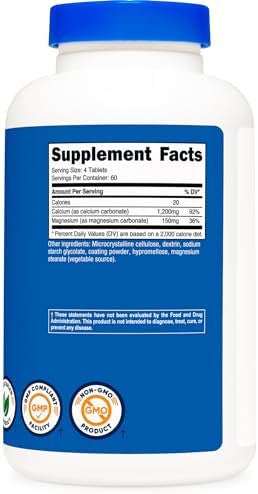 Nutricost Calcium & Magnesium Carbonate 240 Tablets 1200Mg Of Ca & 150Mg Of Mg Per Serving 60 Servings Gluten Nongmo