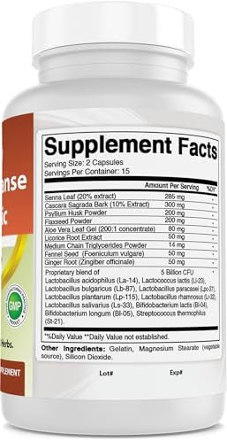 Best Naturals 15 Day Gut & Colon Cleanse + Probiotics For Women & Men With Senna Cascara Sagrada & Psyllium Husk 30 Capsules Nongmo & Gluten .