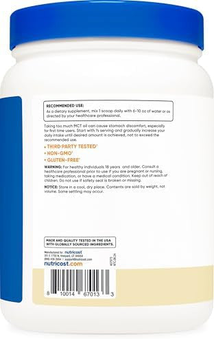 Nutricost C8 Mct Oil Powder 1Lb (16Oz) Vanilla Flavor 95% C8 Mct Oil Powder Best For Keto Diets Nongmo Gluten