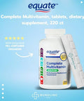 Equate Complete Multivitamin Dietary Supplement, Adults, 220 Count, 7 Day Pill Organizer Included - 1 Pack