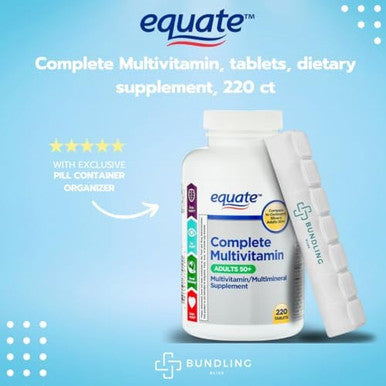 Equate Complete Multivitamin Dietary Supplement, Adults, 220 Count, 7 Day Pill Organizer Included - 1 Pack
