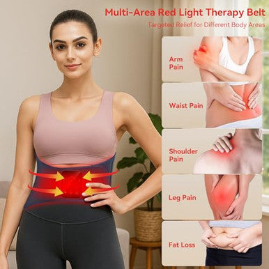 Evateale Red Light Therapy Belt For Body Cordless Infrared Therapy Belt For Back/Abdomen Waist Wrap With Pulse/Vibration Massage & Timer Pain Relief Muscle Relaxation & Circulation Boost For Parents