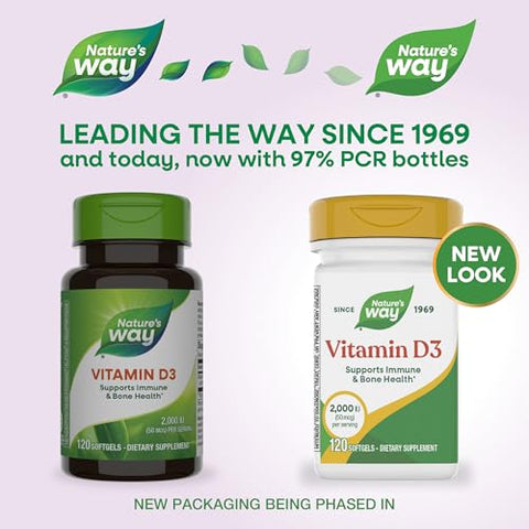 Nature'S Way Vitamin D3 Bone Health And Immune Function 2000 Iu (50 Mcg Per Serving) 120 Softgels (Packaging May Vary)