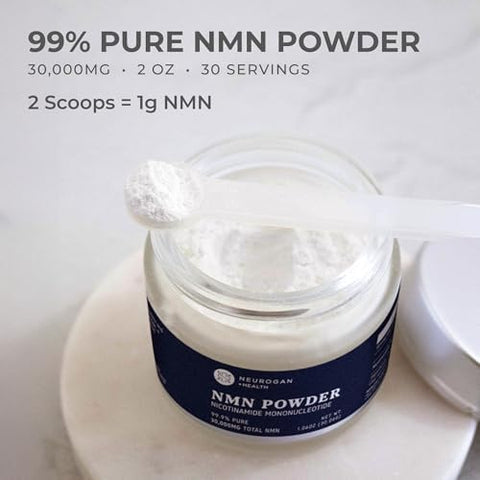 Neurogan 99.9% Pure Nmn Supplement Powder " Nicotinamide Adenine Dinucleotide Precursor For Cellular Energy & Focus Supplement " 30000 Mg (2 Oz) Mixable 30 Servings