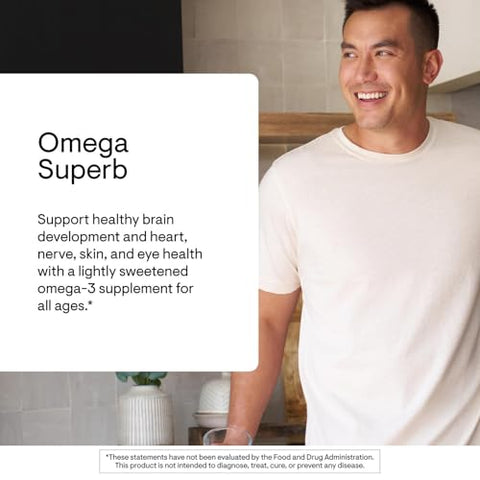 Thorne - Omega Superb - Fish Oil Liquid Supplement With Epa & Dha - Supports Brain Skin Joint & Heart Health - Lemon Berry - Third-Party Certified - Gluten Dairy & Soy-Free 40 Servings