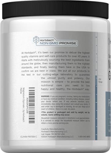 Horbaach Magnesium Glycinate Powder 1 lb Lemon Flavored Superior Absorption NonGMO and Gluten Free