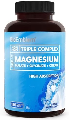 BioEmblem Triple Magnesium Complex and Magnesium glycinate with Zinc for Brain Health Enzyme Function and Muscles and Legs