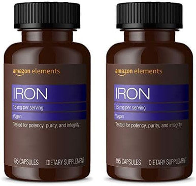 Elements Iron 18Mg Capsules, Supports Red Blood Cell Production, Vegan, 195 Count, 6 Month Supply (Packaging May Vary)