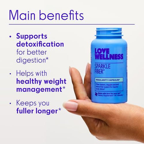 Love Wellness Sparkle Fiber Fiber Supplement With Digestive Enzymes Greens Superfood Powder & Psyllium Husk Powder Promotes Gut Health For Women Regularity & Bloating Relief 90 Count