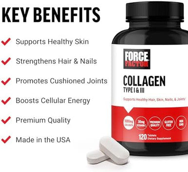 Force Factor Collagen Peptides Collagen For Women And Men Made With Hydrolyzed Bovine Collagen Type 1 & 3 For Healthy Hair Skin Nails & Joints Premium Quality Nongmo 120 Collagen Pills