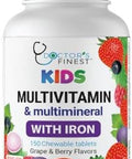 Doctor'S Finest Kids Multivitamin & Multimineral With Iron, Grape & Berry, 150 Chewable Tablets
