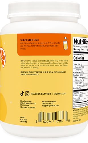 Wellah Clear Whey Protein Isolate Powder (Mango Clementine) 30 Servings - 20G Of Protein 90 Calories Sweetened With Stevia