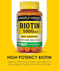 Mason Natural Biotin 5000Mcg Vitamin B7 Supplement For Men & Women Supports Healthy Hair Skin & Nails 60 Tablets