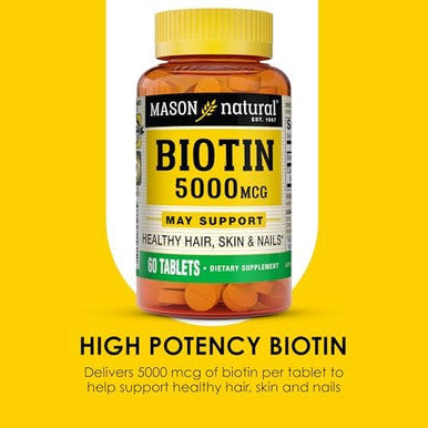 Mason Natural Biotin 5000Mcg Vitamin B7 Supplement For Men & Women Supports Healthy Hair Skin & Nails 60 Tablets