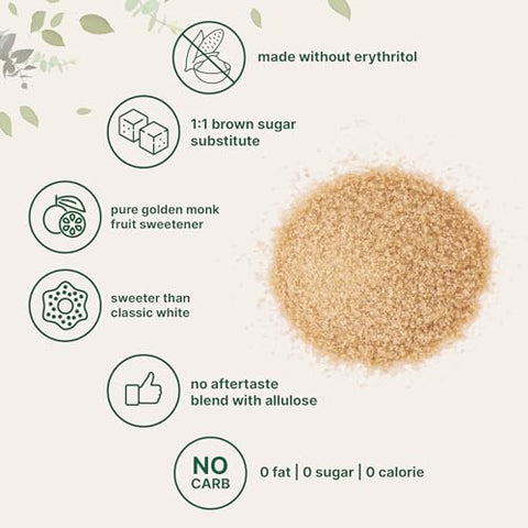 Micro Ingredients Golden Monk Fruit Sweetener Allulose, 2 lbs | No Erythritol, No Aftertaste, 1:1 Brown Sugar Substitute | Zero Calorie, Great for Drinks, Coffee, Tea, Cookies | Keto, Vegan, Non-GMO