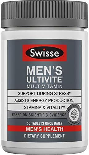 Swisse Ultivite Daily Multivitamin For Men 50 Vitamins, Antioxidants And Minerals + Adaptogens Energy, Stress & Immune Support Mens Multivitamins Supplement 120 Tablets
