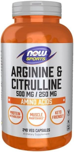 Now Sports Nutrition Arginine & Citrulline 500 Mg/ 250 Mg Amino Acids 240 Veg Capsules