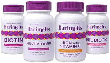 Barimelts Complete Post-Bariatric Surgery Bundle - Multivitamin, Iron With Vitamin C, Biotin, And Probiotics