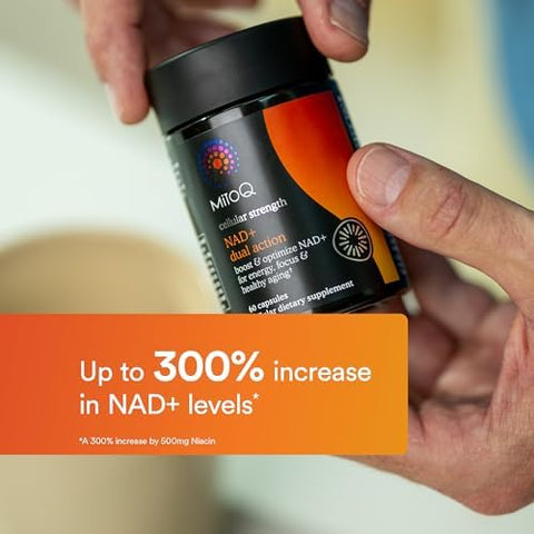 Mitoq Nad+ Dual Action Supplement With Clinically Studied Niacin (Niacinamide) Nicotinamide Riboside (Nr) Resveratrol & Pqq Boosts Nad+ Energy Focus & Healthy Aging 60 Capsules