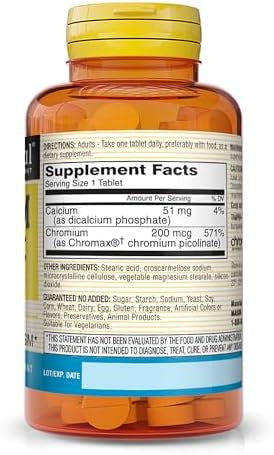 Mason Natural Chromium Picolinate 200 Mcg With Calcium Healthy Metabolism For Overall Health 100 Tablets (Pack Of 3)