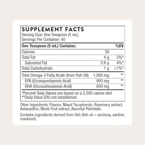 Thorne - Omega Superb - Fish Oil Liquid Supplement With Epa & Dha - Supports Brain Skin Joint & Heart Health - Lemon Berry - Third-Party Certified - Gluten Dairy & Soy-Free 40 Servings