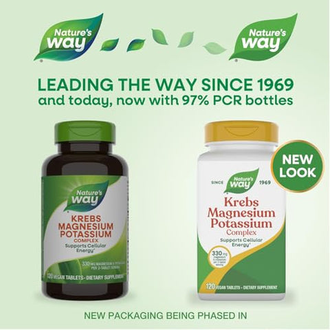 Nature'S Way Krebs Magnesium Potassium Complex Cellular Energy Support With Magnesium Lysinate & Malate And Potassium Citrate Vegan Gluten & Dairy Free 120 Tablets (Packaging May Vary)