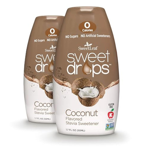 SweetLeaf Sweet Drops Flavored Stevia Liquid Sweetener Stevia Extract Zero Calories Gluten Free Keto Friendly Non GMO Natural Flavors Sugar Alternative Coconut 1.7 Fl Oz (Pack of 2)
