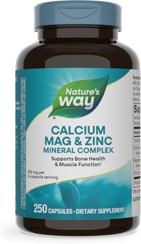 Nature'S Way Calcium-Magnesium-Zinc - Bone Health & Muscle Function - With Calcium Carbonate, Citrate & Malate - Gluten & Dairy - 250 Capsules