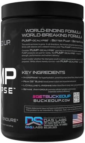 Bucked Up Pump-Ocalypse Miami Nitric Oxide And L Arginine Supplement With Citrulline Malate Glycerpump Ultimate N.O. Booster Lean Muscle Support For Blood Flow Vascularity Hydration And Endurance