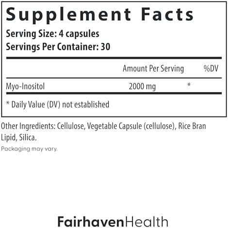 Fairhaven Health Myoinositol Supplement For Women And Men Vitamin B8 2000Mg Vegan Inositol Powder Capsules Gluten Dairy And Soy 120 Inositol Capsules