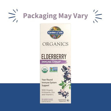 Garden Of Life Organics Plant Based Elderberry Immune Syrup 6.59 Floz (195 Ml) For Kids & Adults - Sambucus Echinacea Zinc & Vitamin C 0G Sugar Organic Vegan Gluten Free Herbal Supplement