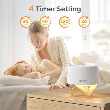 Melodysusie Rechargeable White Noise Machine For Sleep Travel & Salon With Wooden Stand Sound Machine With 31 Soothing Sounds Multi-Night Light 32 Volumes & 4 Timers For Baby Adult