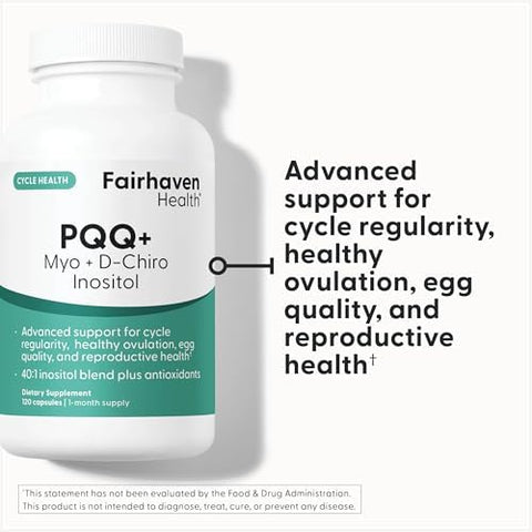Fairhaven Health PQQ Plus Myoinositol DChiro Inositol Supplement PQQ Supplement to Support Cycle Regularity Healthy Ovulation Egg Quality Women's Reproductive Health NonGMO 120 Capsules