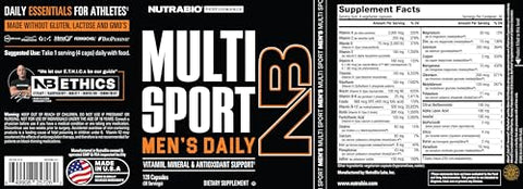 Nutrabio Multisport For Men - Mens Multivitamin - 33 Vitamins Minerals Micronutrients - Rich In Antioxidants - Supports Peak Athletic Performance Energy Metabolism (120 Vegetable Capsules)